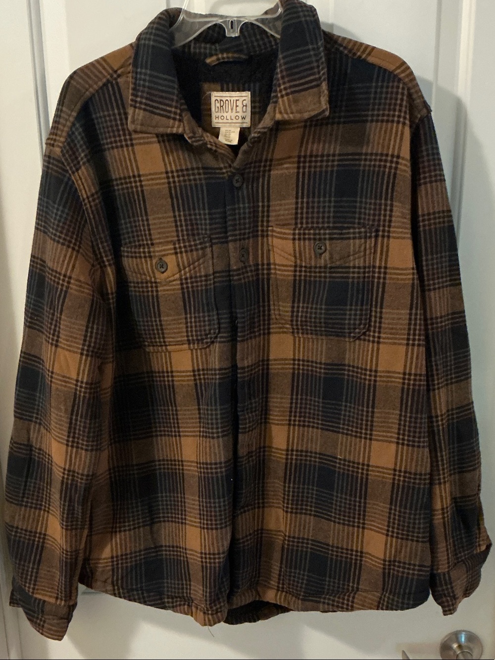 Grove & Hollow Flannel Shirt w/Faux Fur Fleece Lining “Shirt Jacket” Size M NWOT